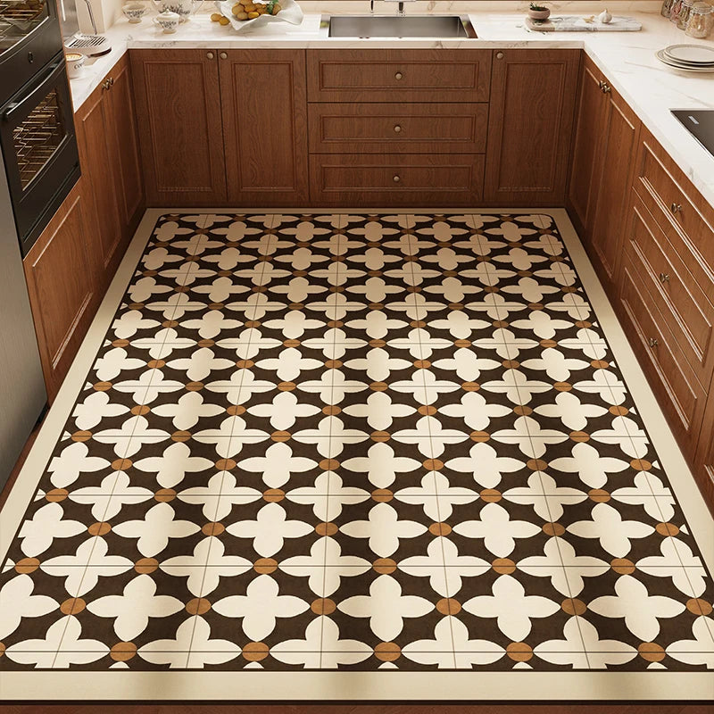 Rug for Kitchen Waterproof Anti-slip Carpet Large-size PVC Leather Oil-proof Stain-resistant Foot Mat American Retro Floor Mats