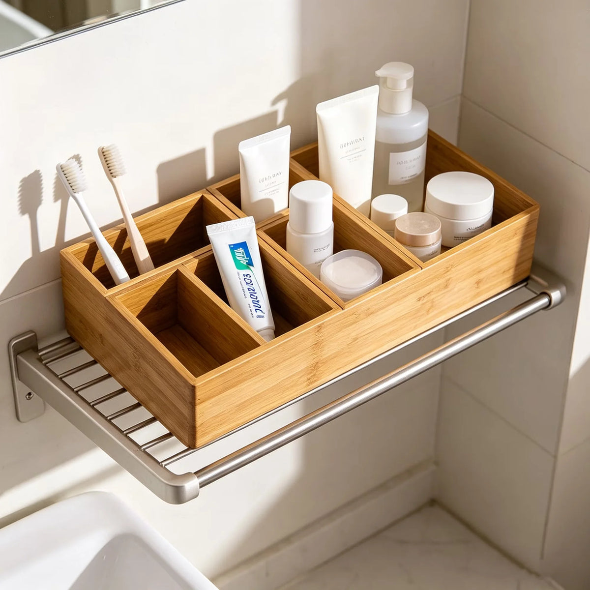Natural Bamboo Drawer Organizer Set With Dividers And Mats