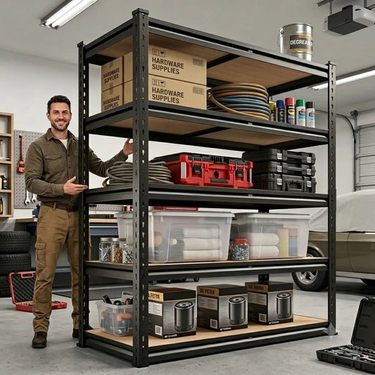 Heavy Duty Adjustable Metal Storage Rack with MDF Shelves