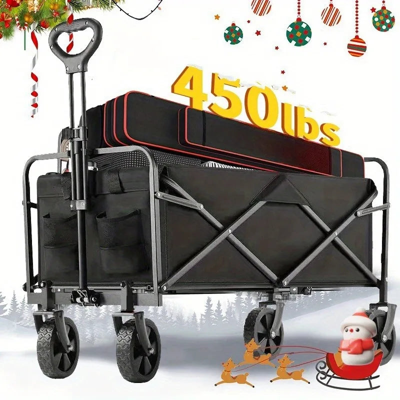 Heavy Duty Folding Garden Wagon With Adjustable Handle
