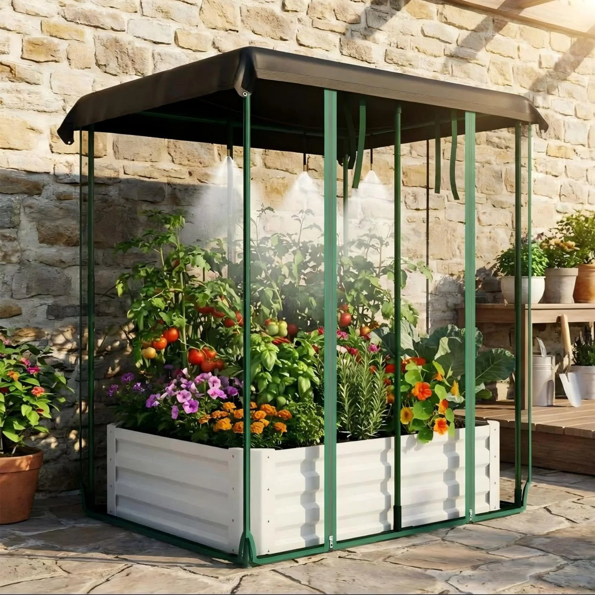 HiMISS Raised Garden Bed With Irrigation And Cover