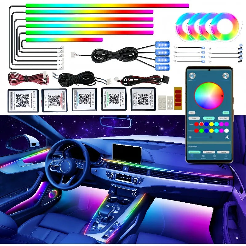 Interior Car LED Strip Lights With App Control RGB Kit