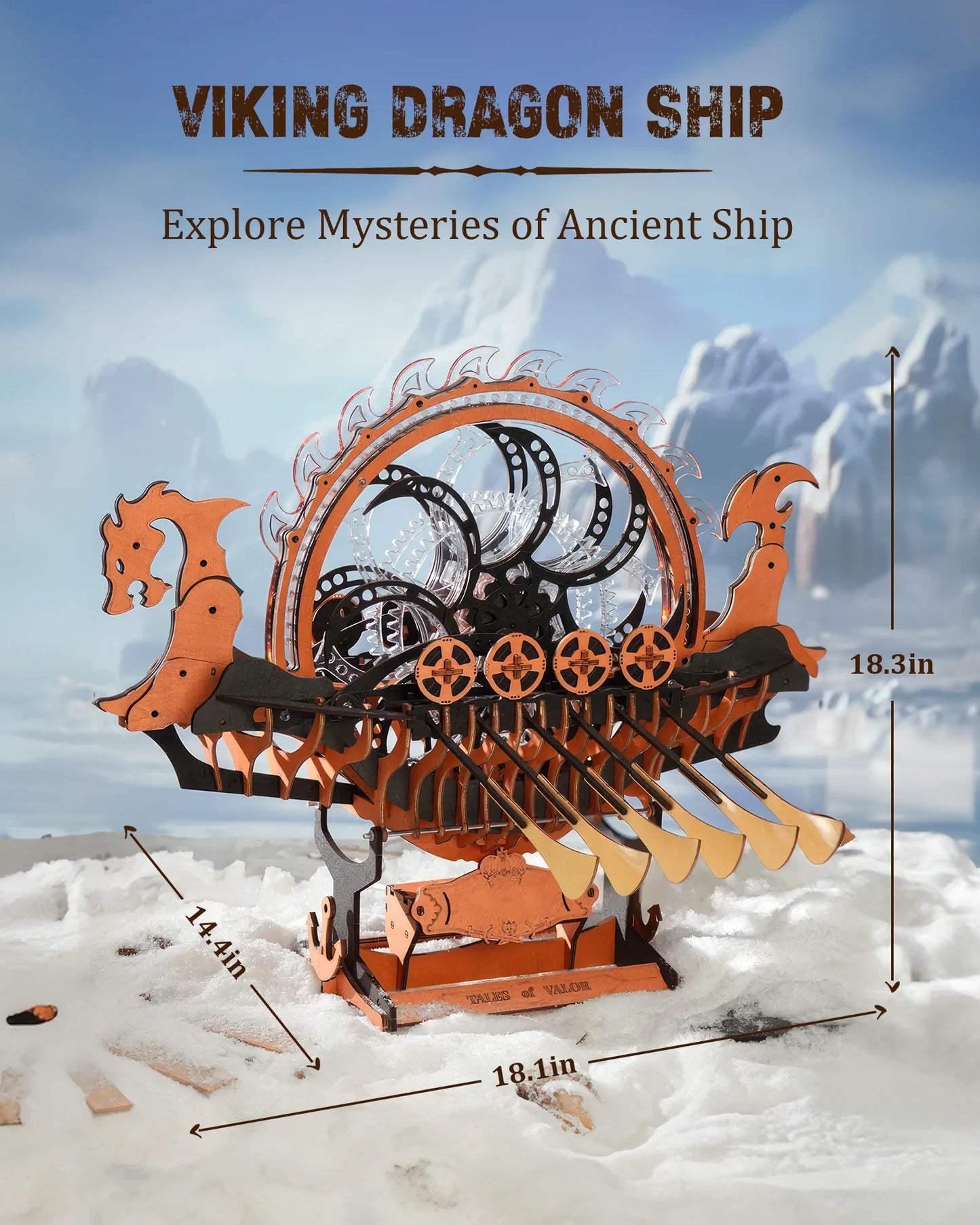 ROKR Wooden Viking Dragon Ship 3D Puzzle Model