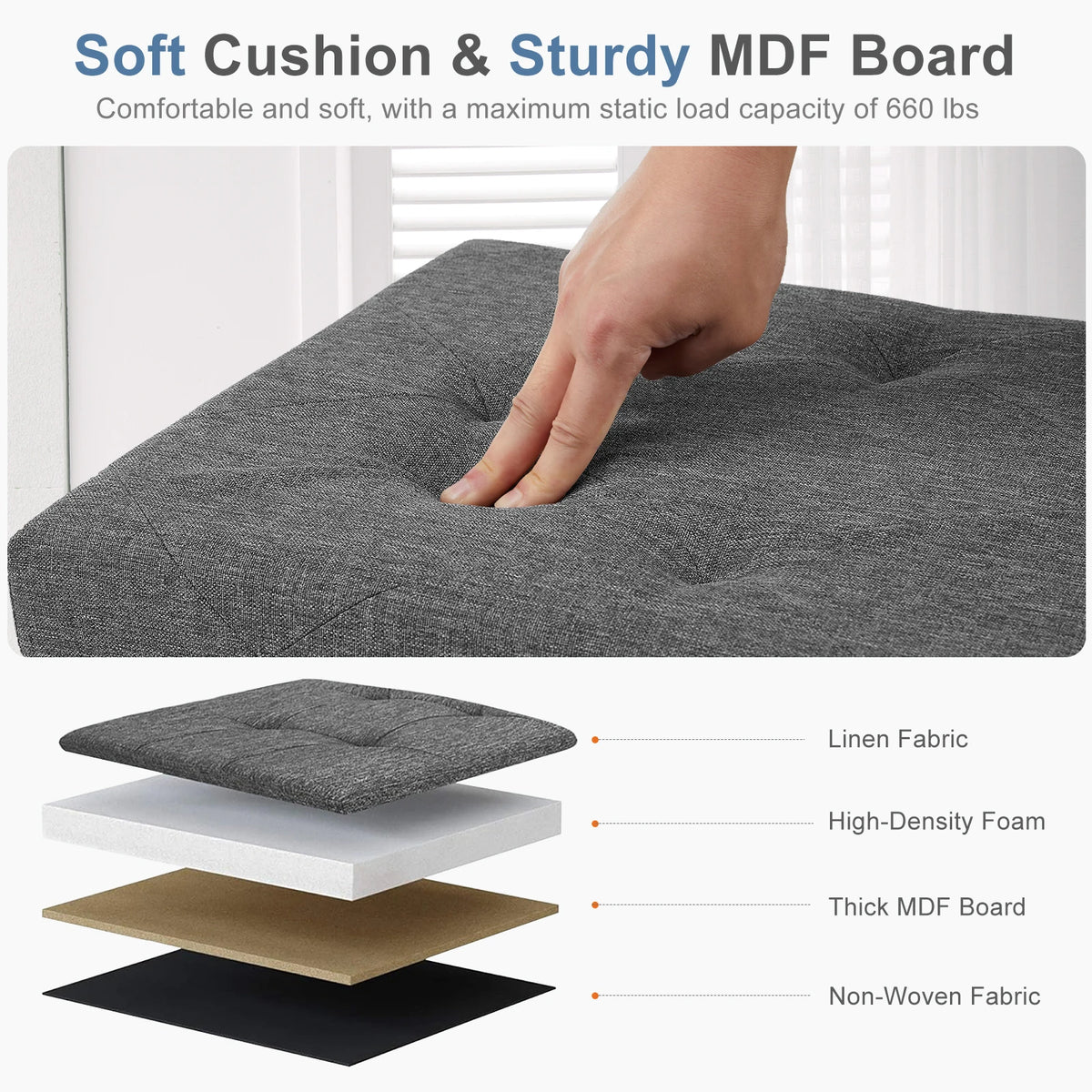JHK Foldable Hidden Storage Ottoman Bench