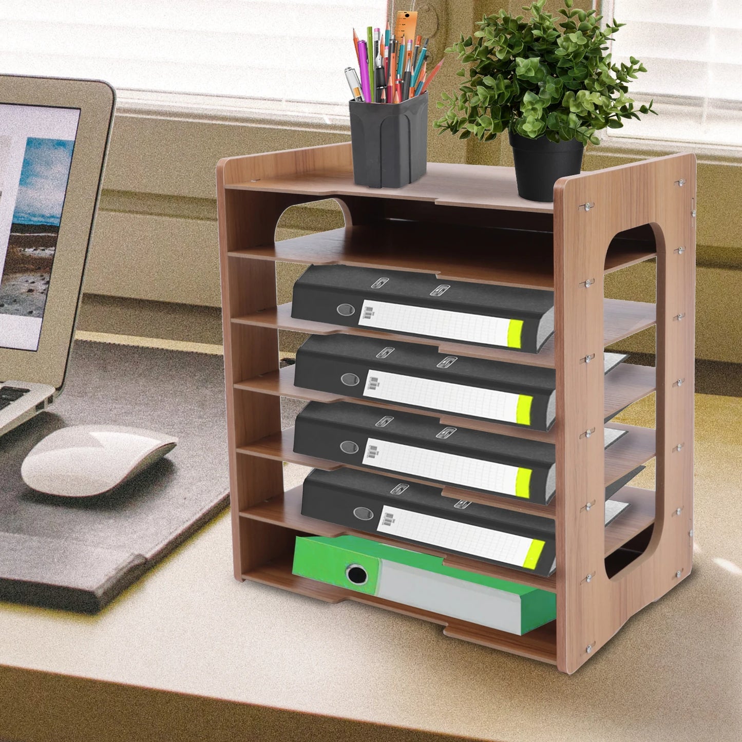 Wooden 7 Tier Office Paper Organizer Desk File Tray