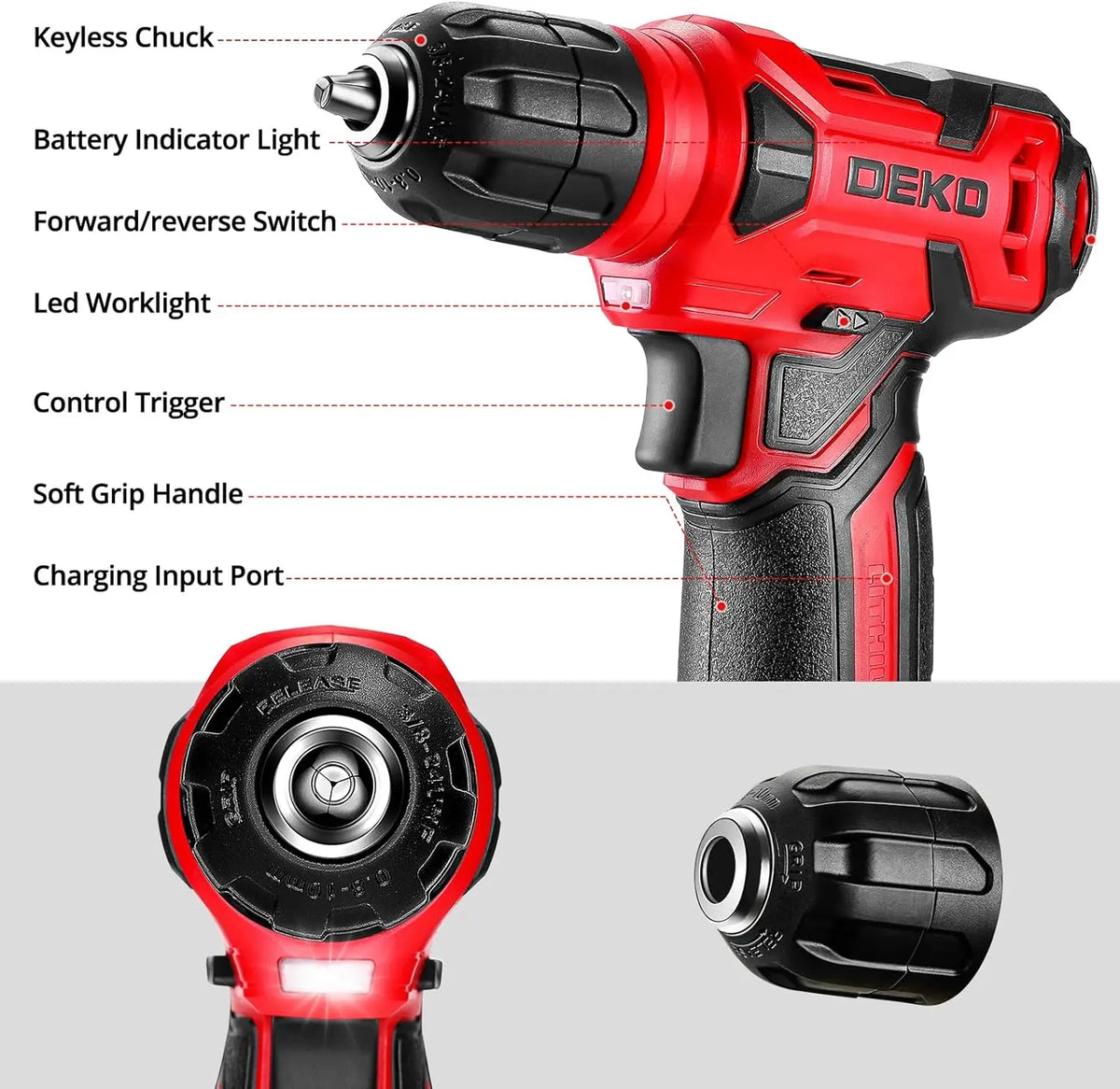 DEKO 126 Piece Cordless Drill Home Tool Kit