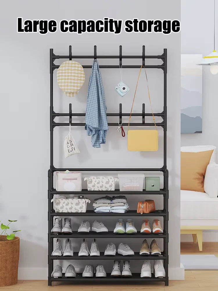 Metal Entryway Shoe Rack and Clothes Hanger