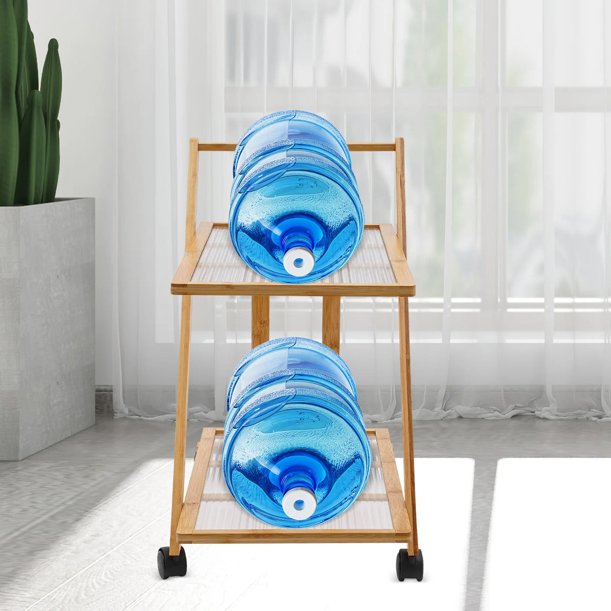 Bymaocar Two Tier Rolling Bamboo Storage Cart