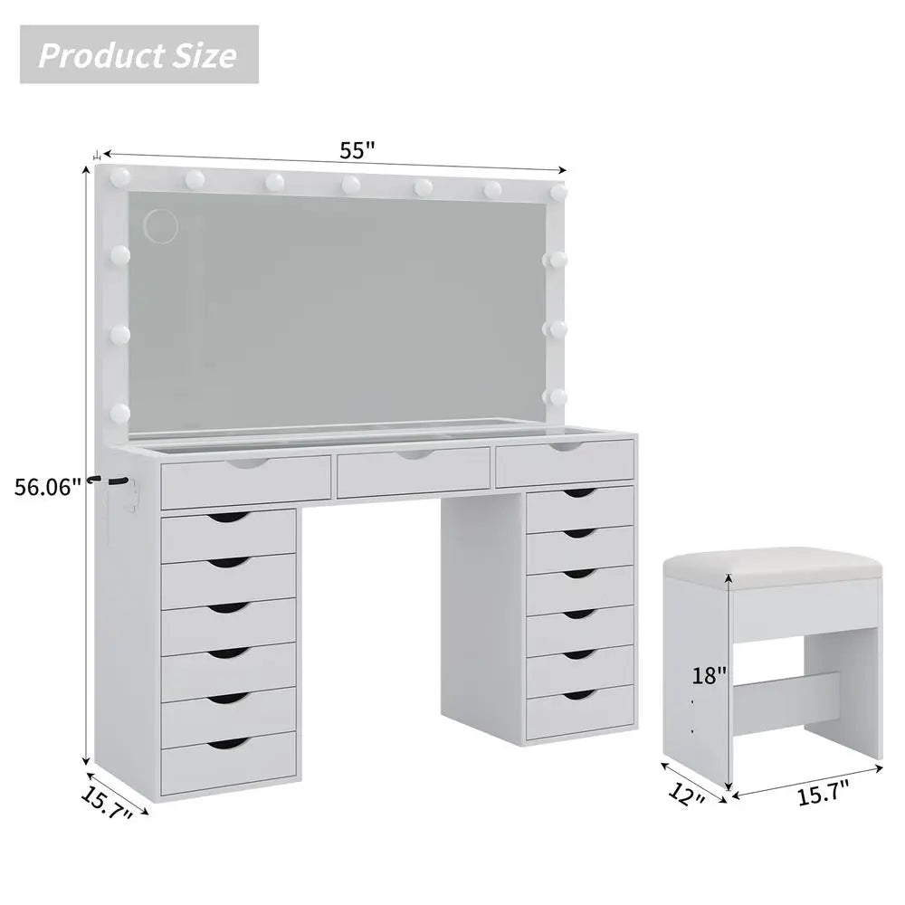 Hollywood Style Vanity Desk With Mirror And Lights 6 Drawers