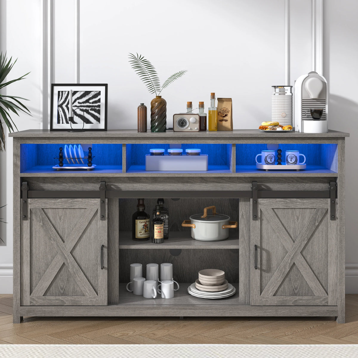 QiaoShiRen TV Stand Farmhouse Rustic Barn Door Cabinet