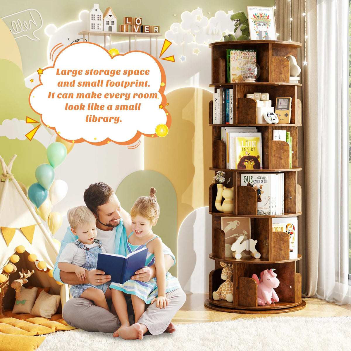 Aheaplus Rotating Wooden Bookshelf Tower