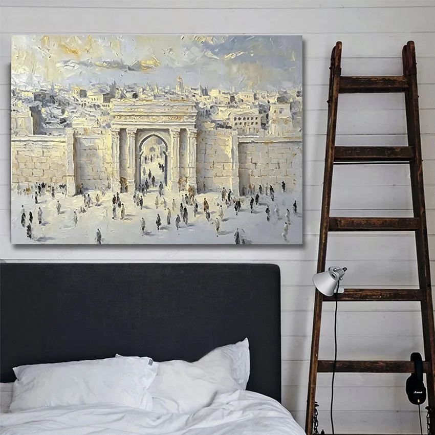 Original Western Wall Canvas Picture, Textured Jewish Canvas Wall Art, Unframed Jerusalem Kotel Wall Oil Painting, Hand-painted
