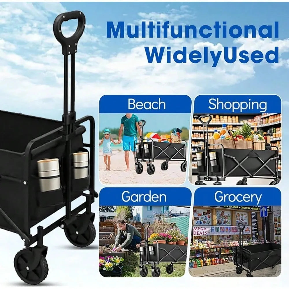Heavy Duty Folding Garden Wagon With Adjustable Handle