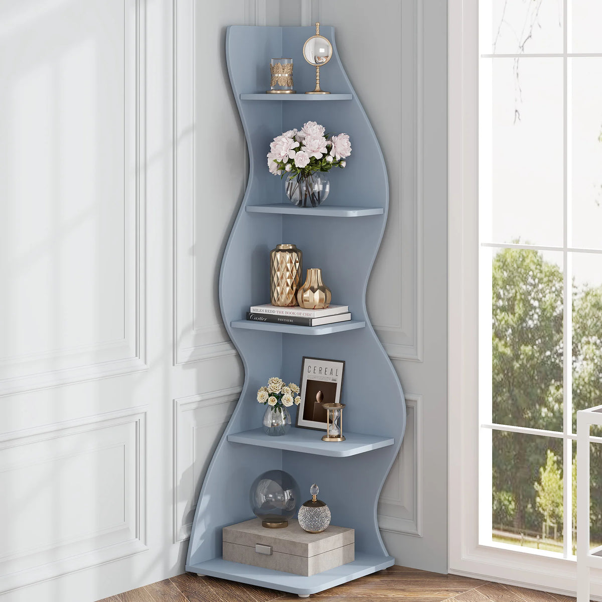 Tribesigns Modern 5-Tier Wooden Corner Bookshelf