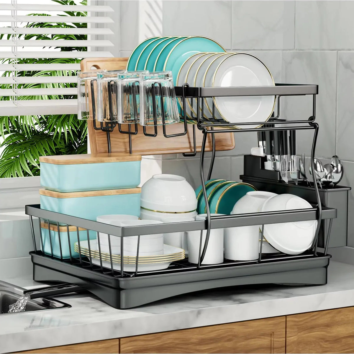 Two Tier Kitchen Dish Drying Rack