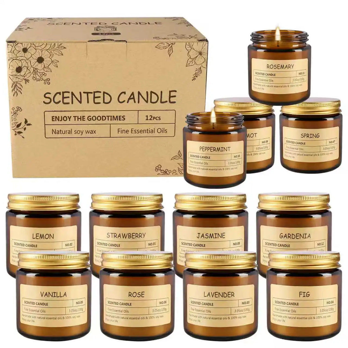 12 Scented Candles (6.4 cm × 6 cm) - 3.5 oz Scented Candles. A Delicate Gift Box Set, Made with Soy Wax and Essential Oils. It Is an Ideal Gift for Women, Teachers, Mothers, Family Members, Friends and Colleagues During Hall