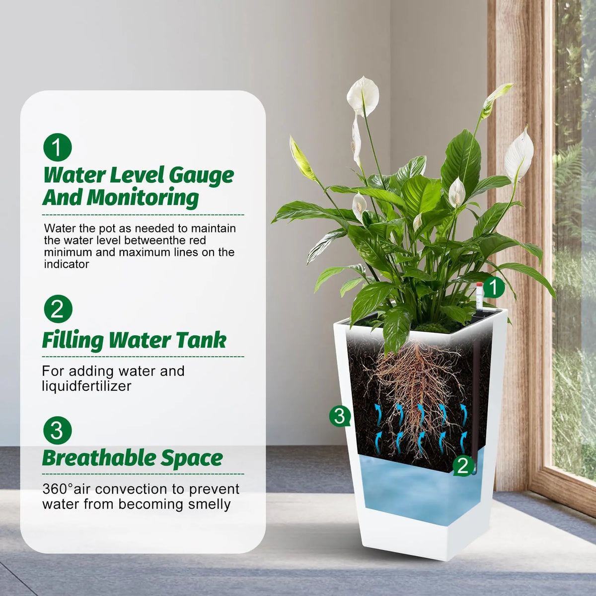 HiMISS Self Watering Planters Set Tall Indoor Outdoor