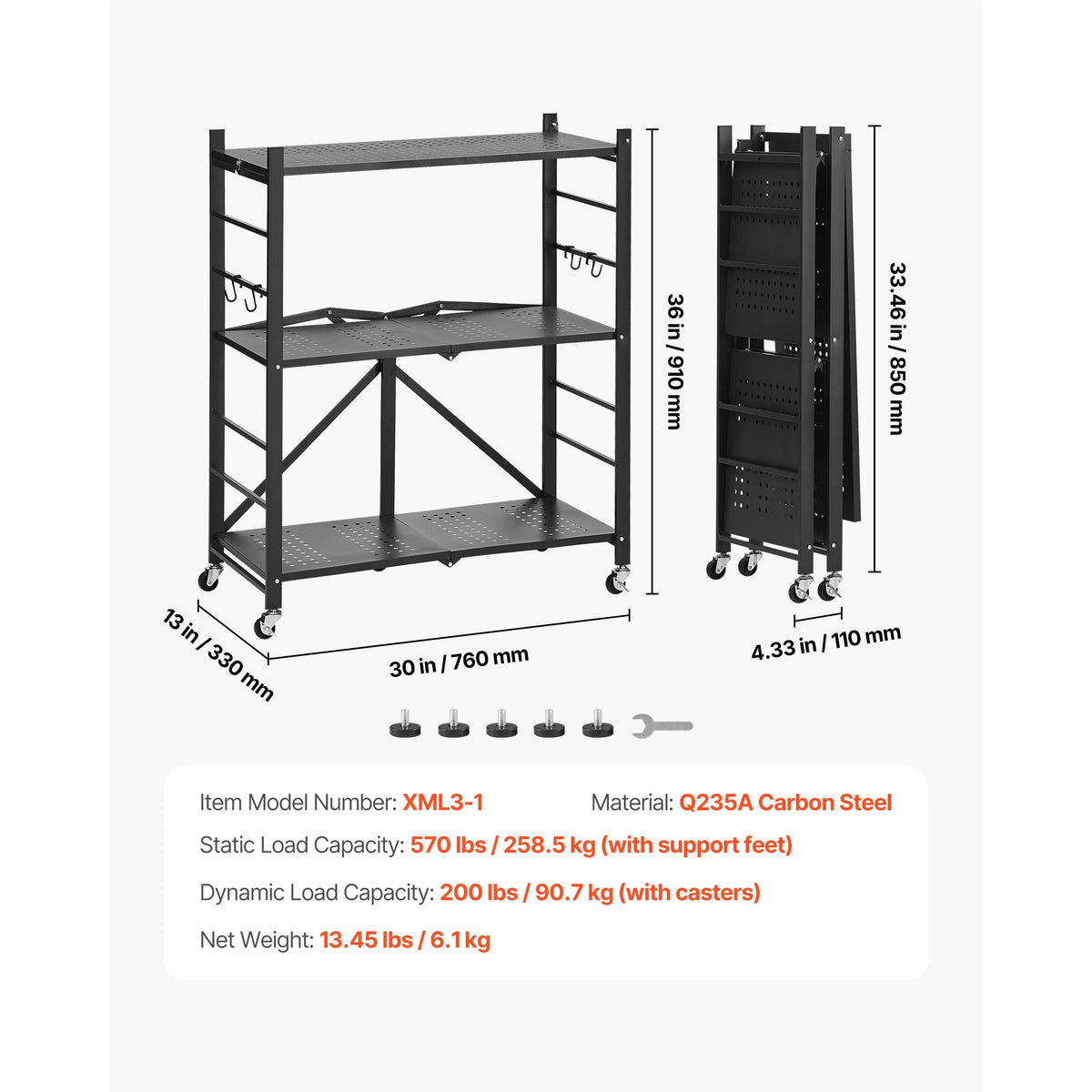 SucceBuy Foldable Mobile Metal Storage Shelf Organizer