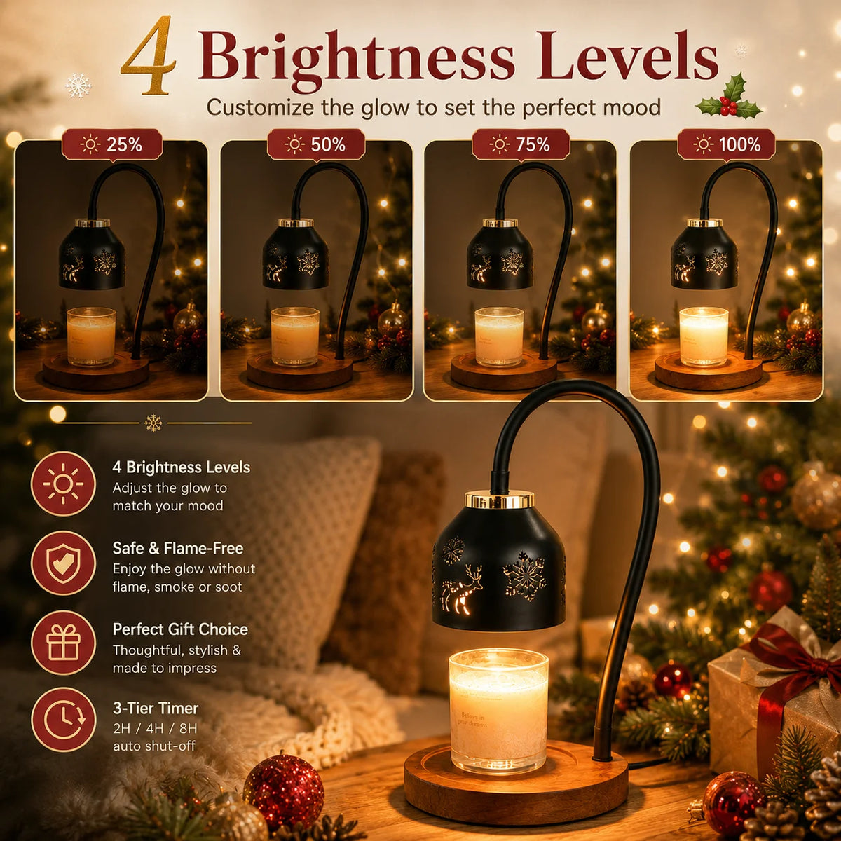 Christmas Snowflake Deer Candle Warmer Lamp