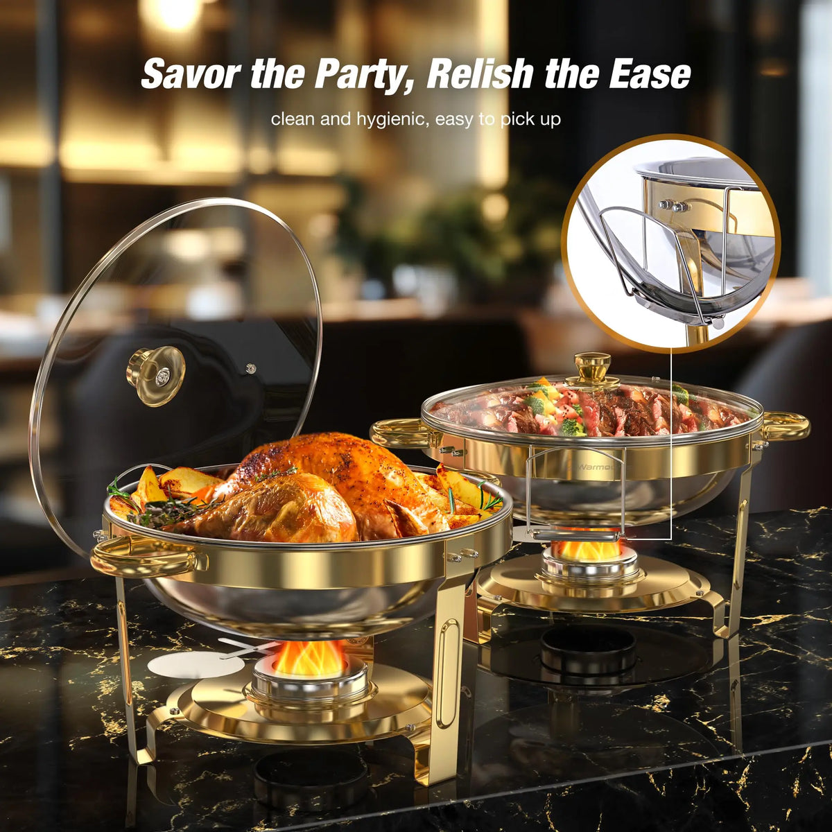 5Qt Round Stainless Steel Chafing Dishes Buffet 2 To 4 Pack