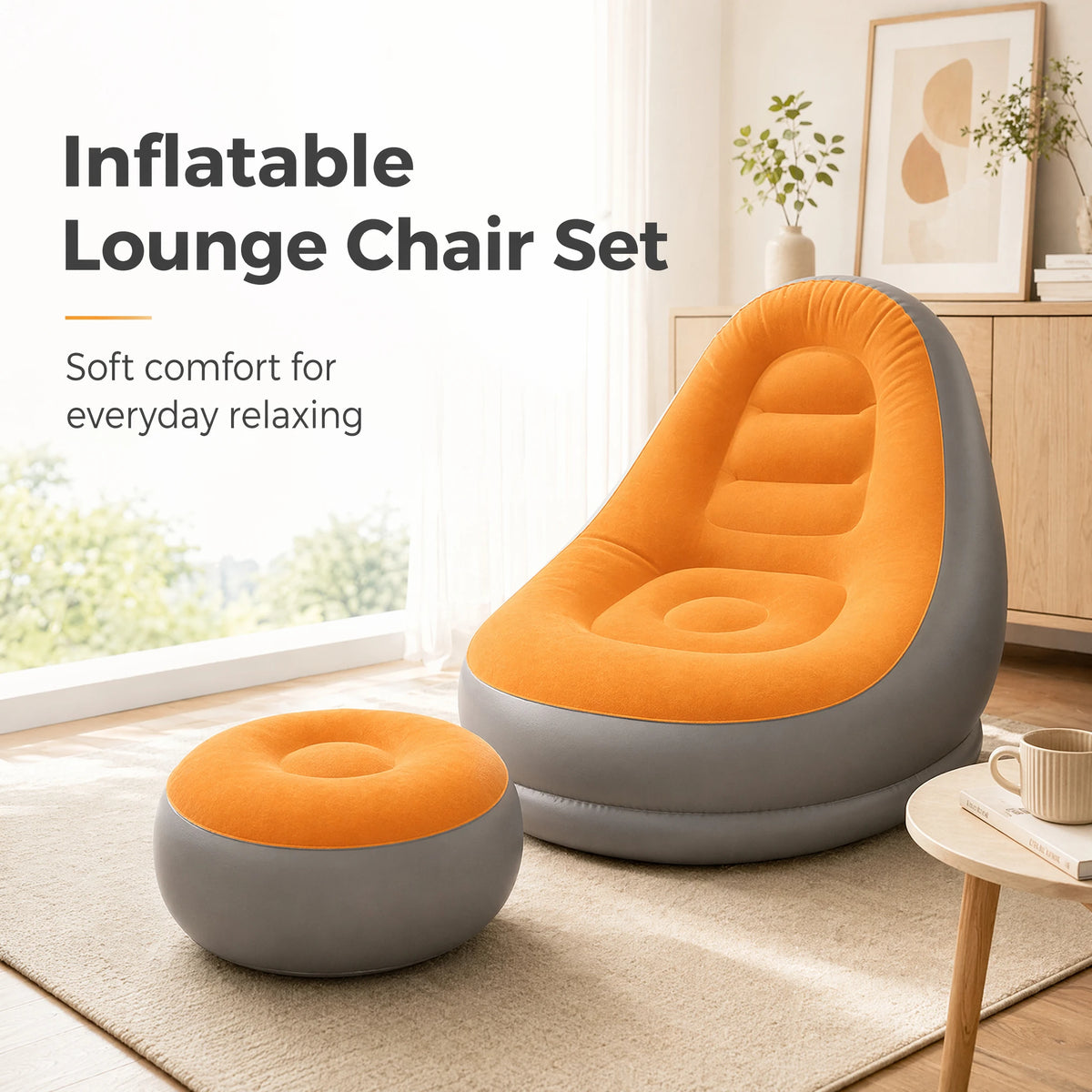 Wonflex Inflatable Flocking Sofa Set With Footstool