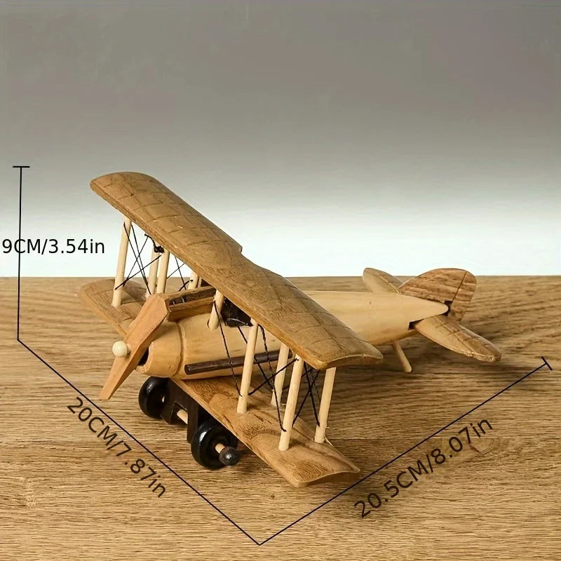 Retro wooden airplane model-creative home desktop decoration ornaments, creative crafts, home desktop decoration artworks.
