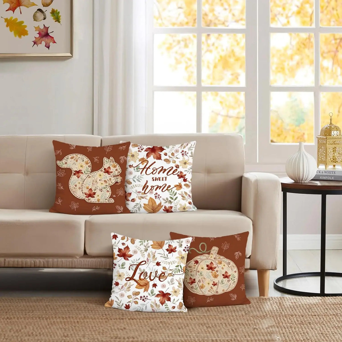 Autumn Squirrel Pumpkin Pillow Covers For Couch