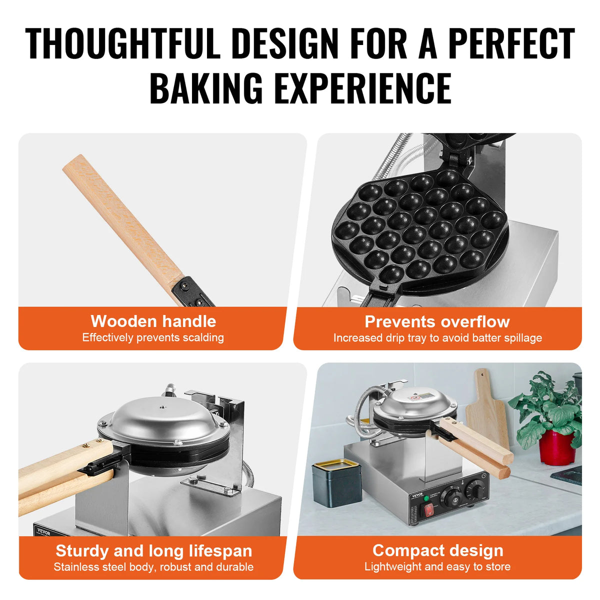 SucceBuy Commercial Nonstick Bubble Waffle Maker