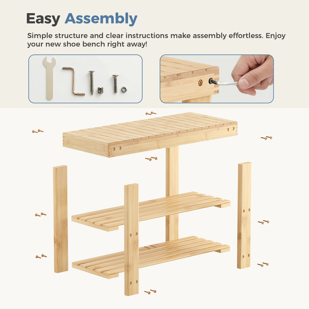 MCQ Three Tier Bamboo Shoe Cabinet With Bench