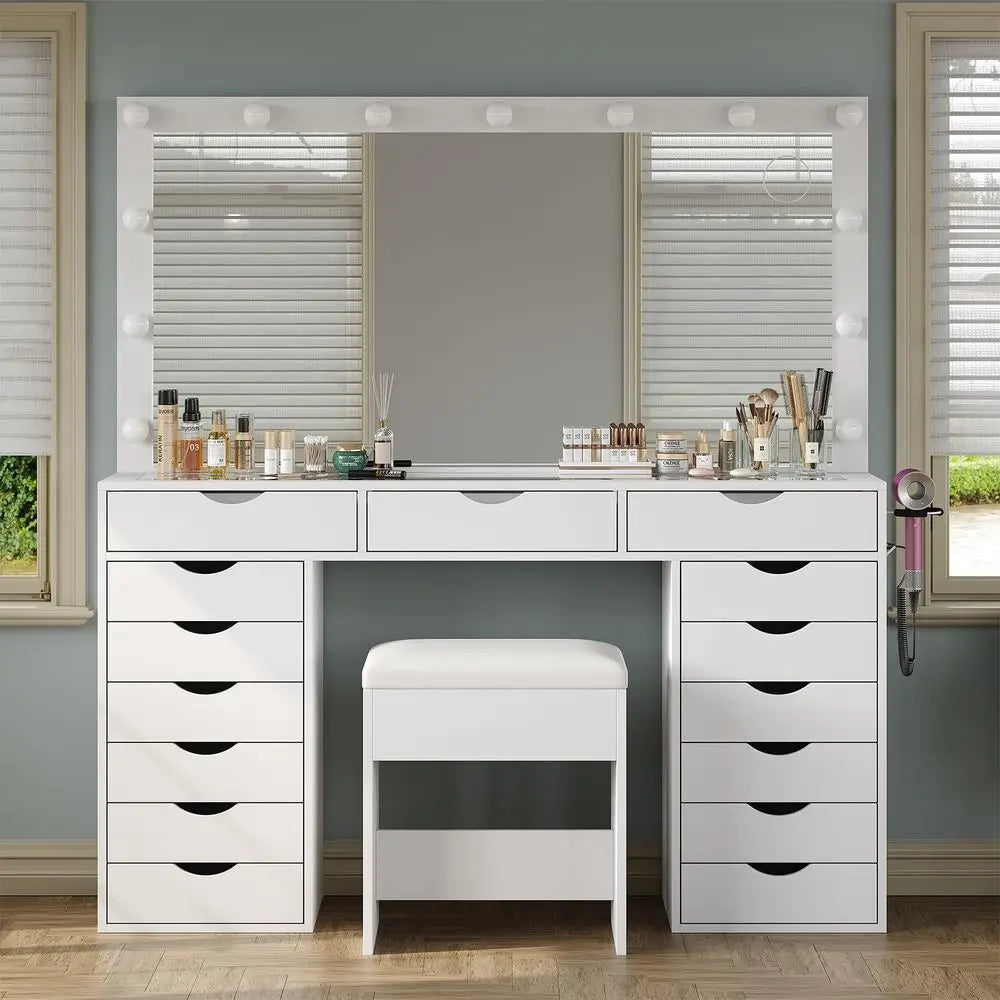 Hollywood Style Vanity Desk With Mirror And Lights 6 Drawers