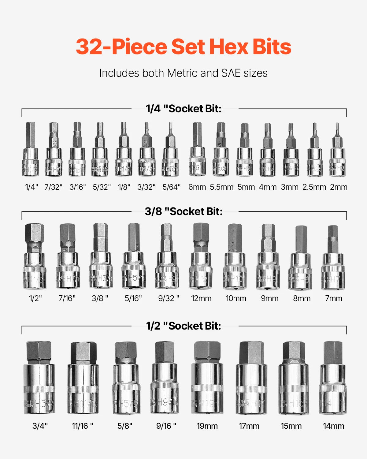 SucceBuy Hex Bit Socket Set 32-Piece S2 Alloy Steel and Cr-V Steel Standard SAE and Metric Enhanced Storage Case Allen SocketSet