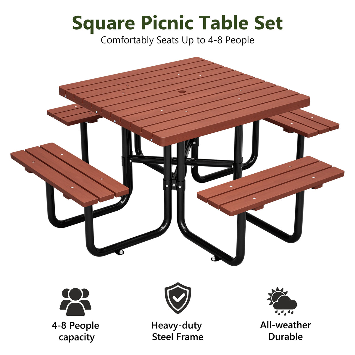 Square Outdoor Picnic Table With Built In Benches