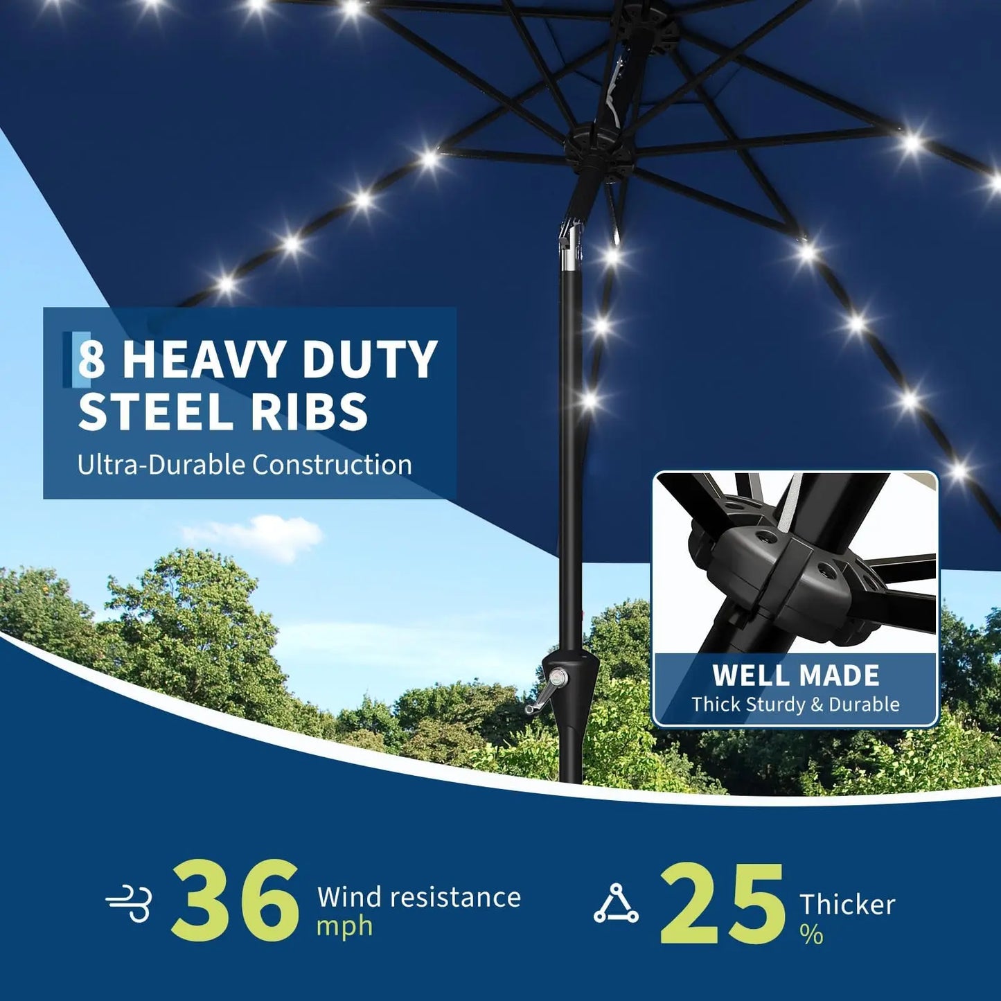 HiMiss Solar Patio Umbrella With Led Lights