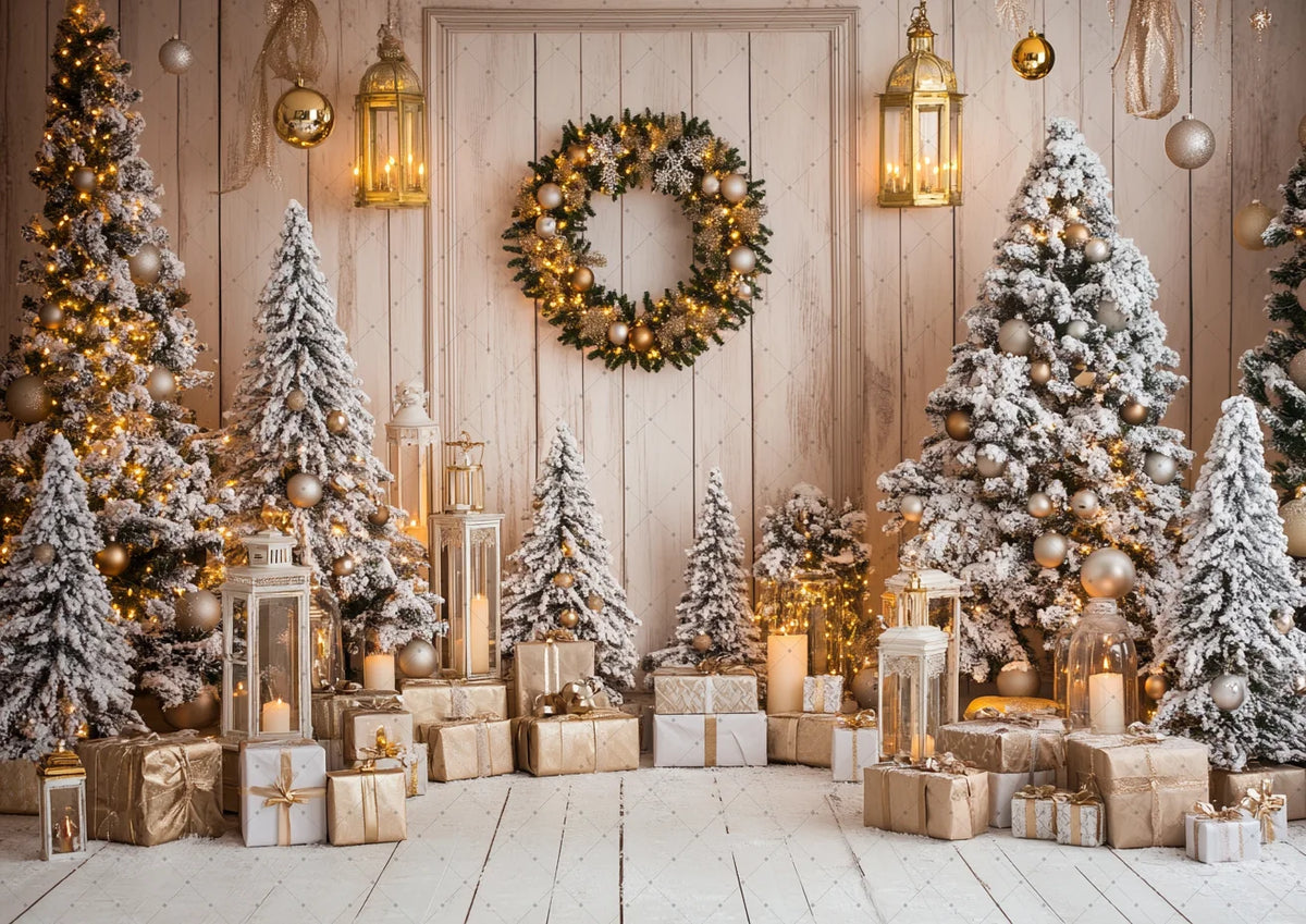Christmas Background Happy New Year Party Xmas Tree Brick Wall Decoration Adult Children Portrait Photo Backdrop Banner