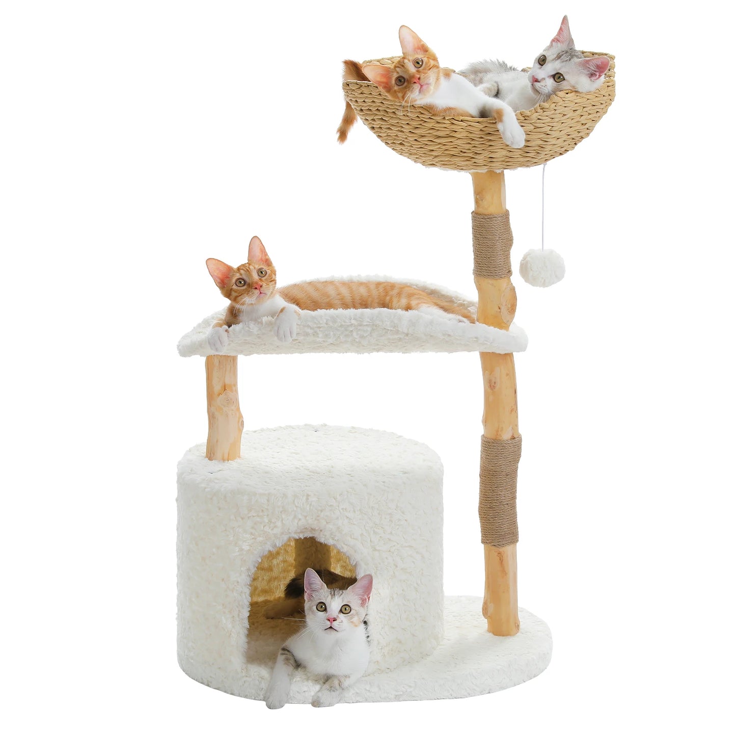 Pawz Road Modern Cat Tree With Solid Wood Wicker Basket