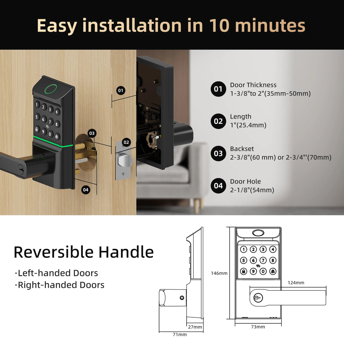 Viladepot Smart Fingerprint Door Lock With Keypad