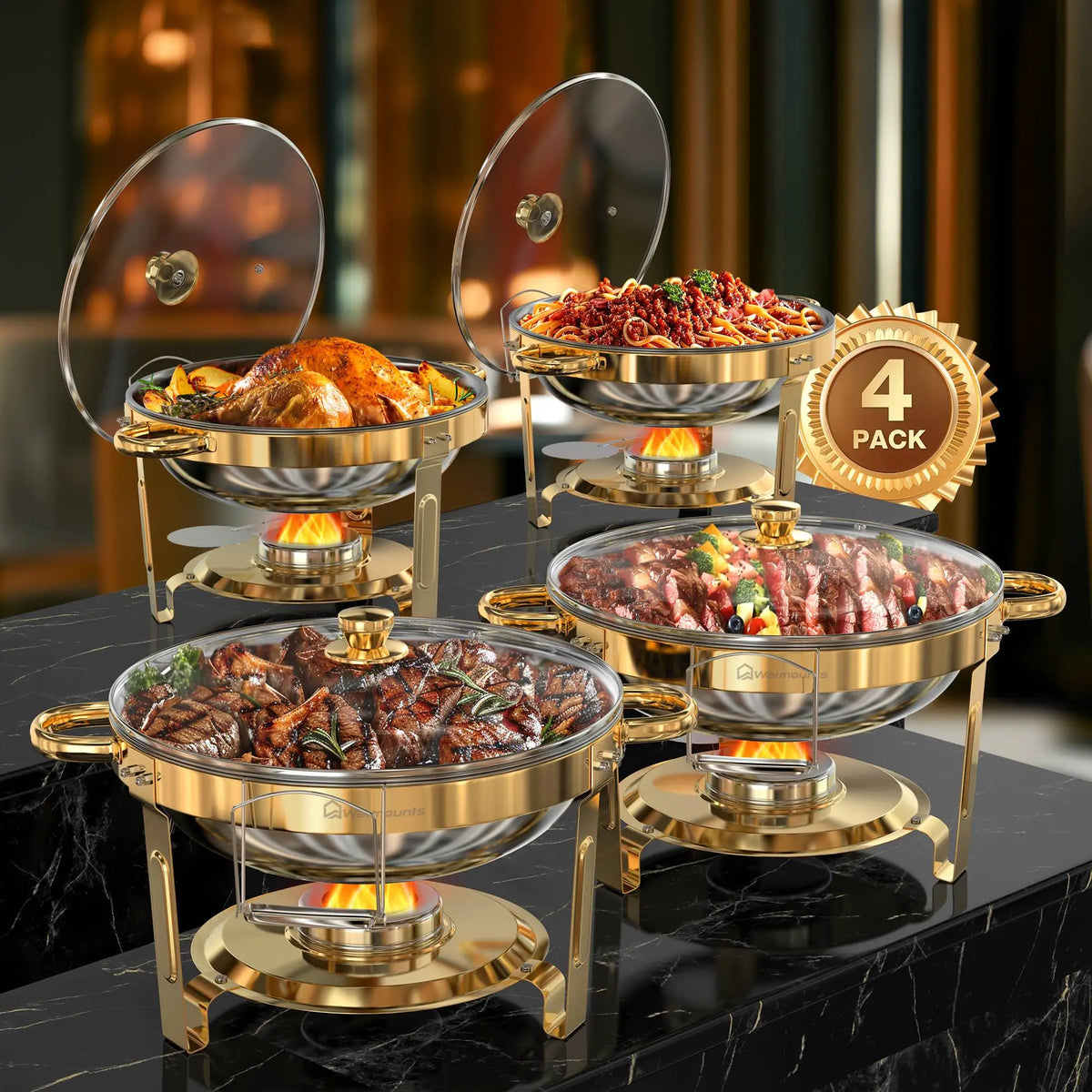 5Qt Round Stainless Steel Chafing Dishes Buffet 2 To 4 Pack