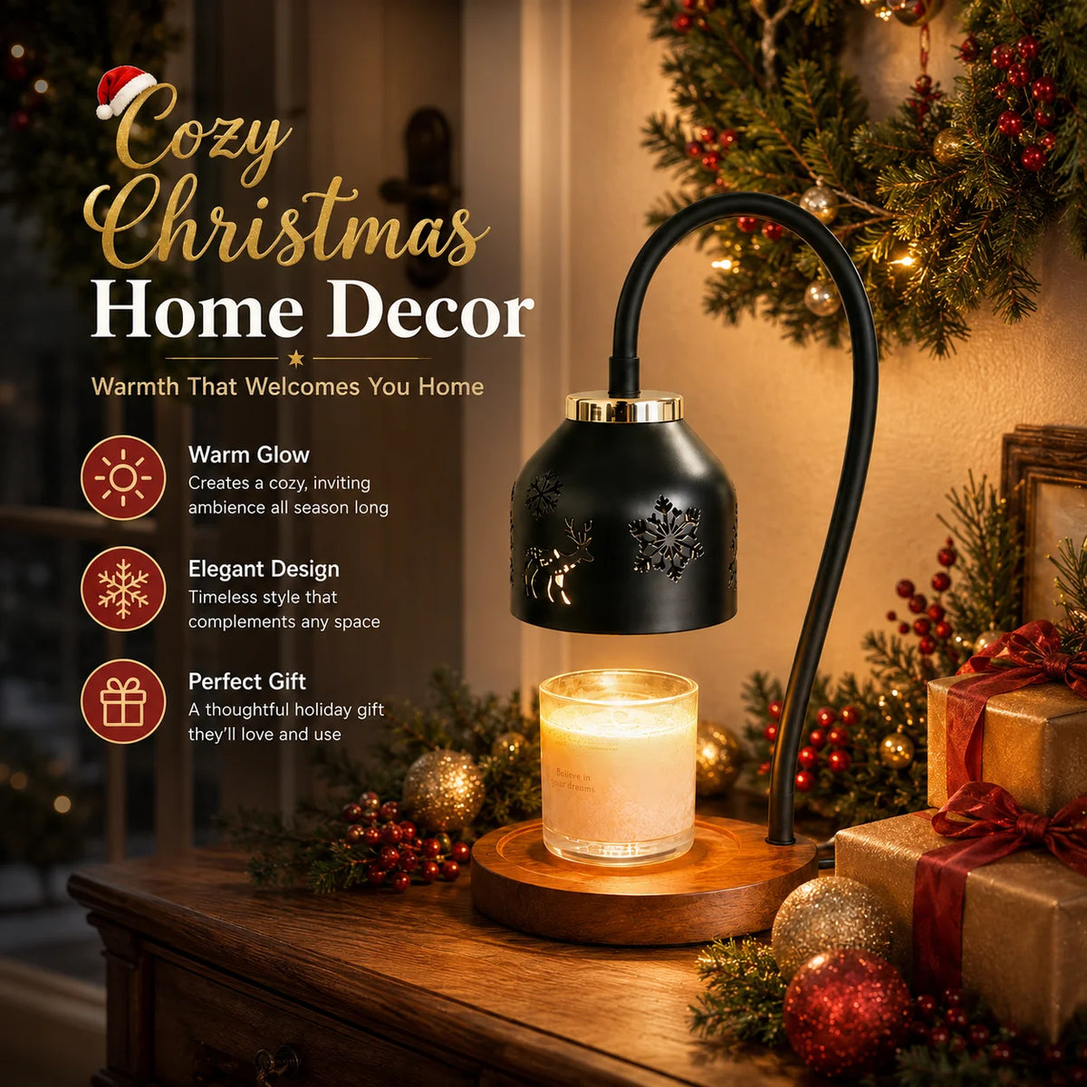 Christmas Snowflake Deer Candle Warmer Lamp