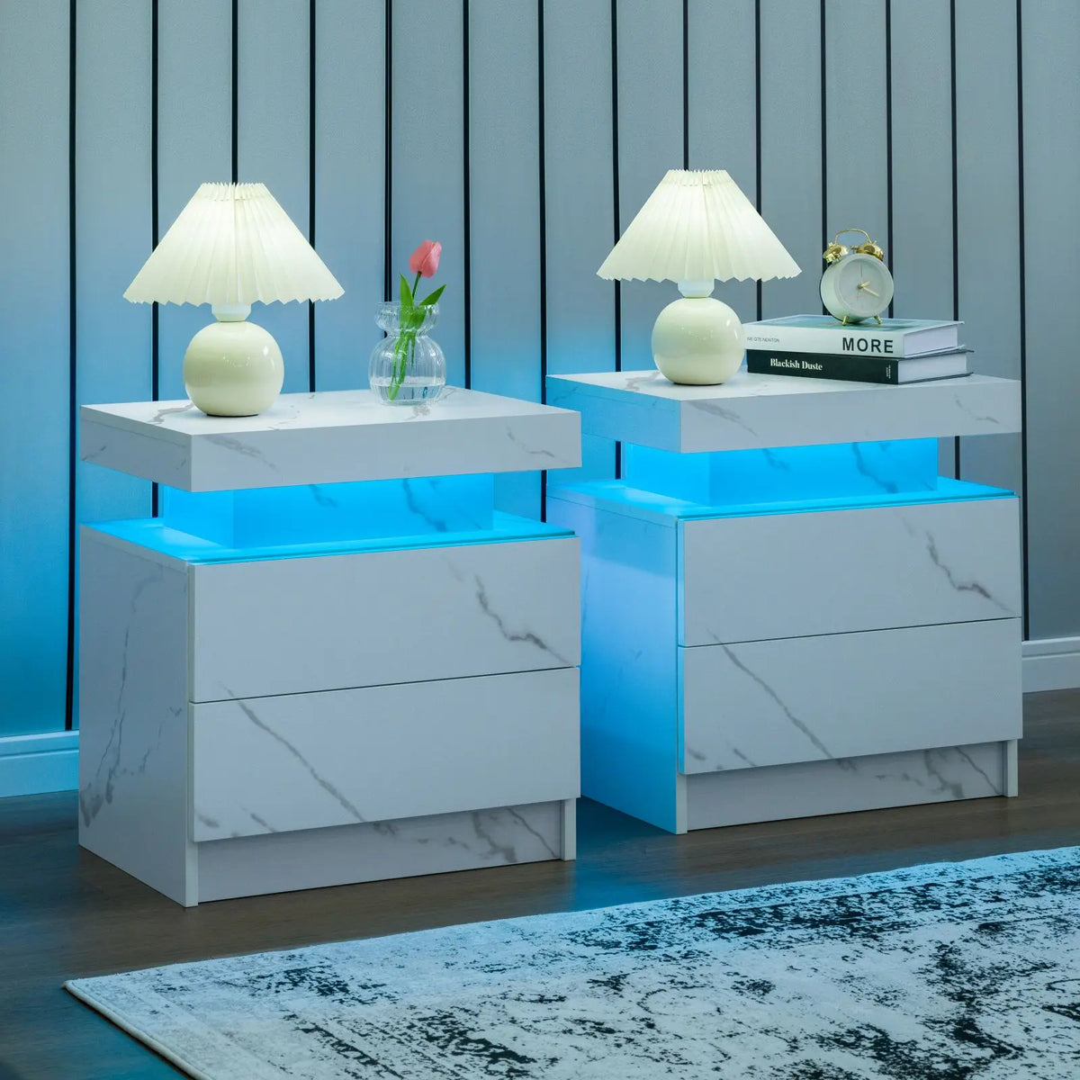 Cubehom Nightstand Set Of 2 With LED Drawers Bedside Tables