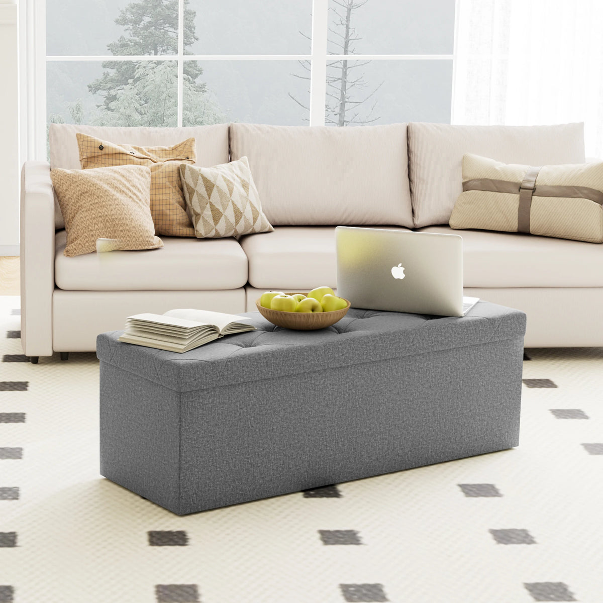 JHK Foldable Hidden Storage Ottoman Bench