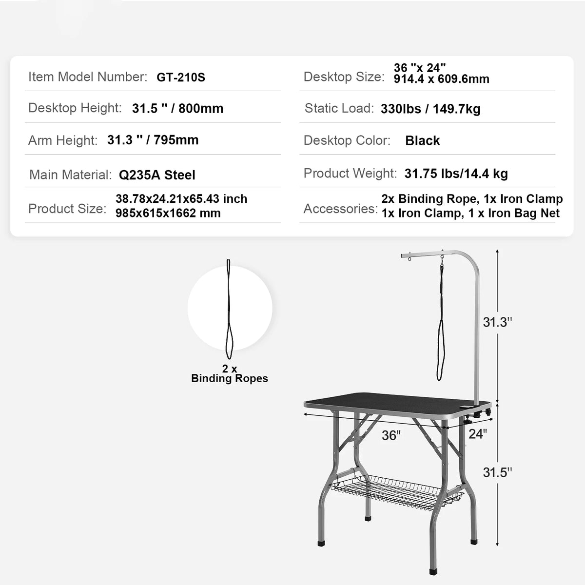 Foldable Stainless Steel Pet Grooming Table With Clamp