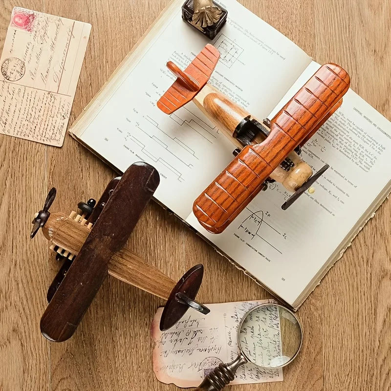 Retro wooden airplane model-creative home desktop decoration ornaments, creative crafts, home desktop decoration artworks.