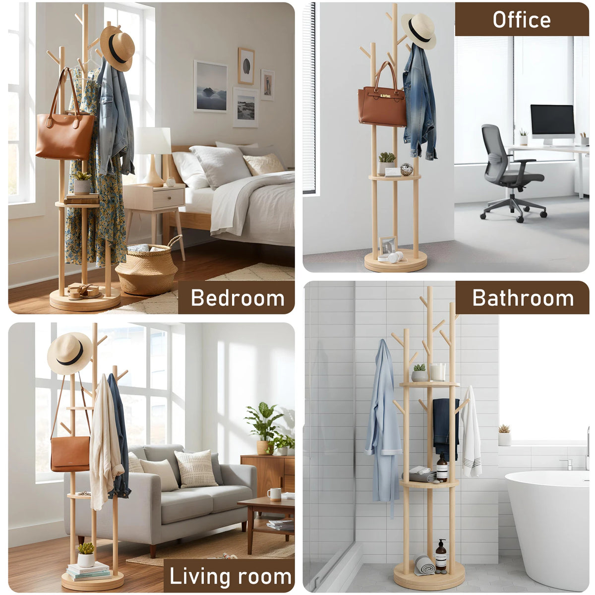 Multifunction Solid Wood Clothes Rack Organizer