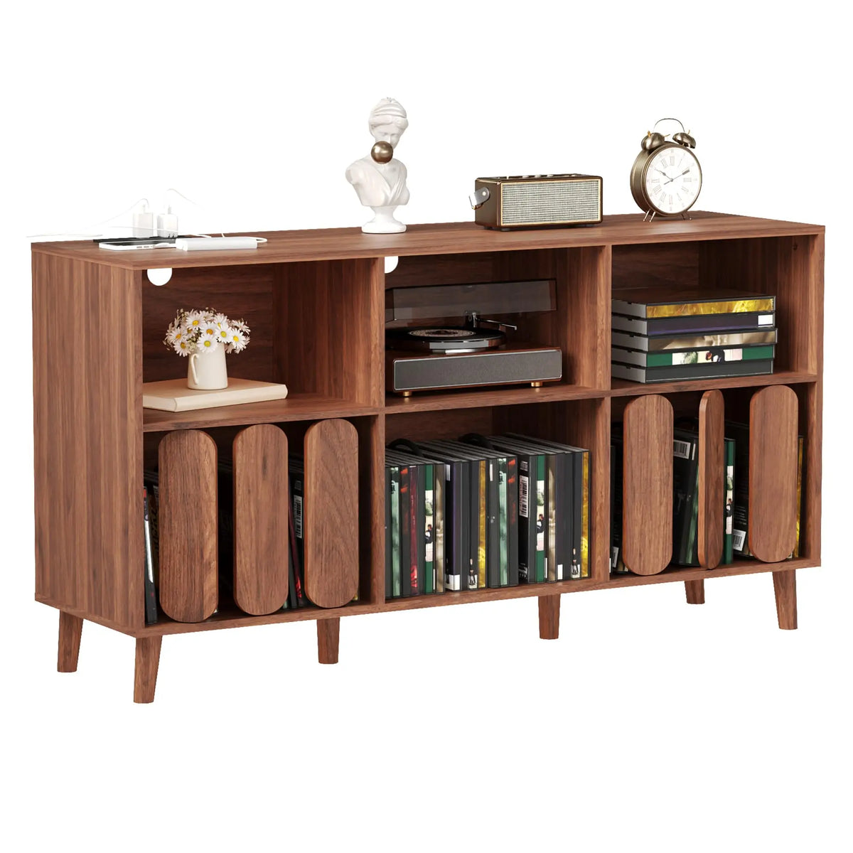 HiMISS Vinyl Record Storage Cabinet With Charging Station