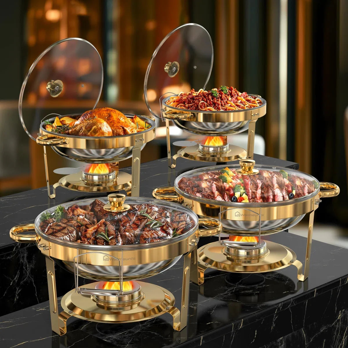 5Qt Round Stainless Steel Chafing Dishes Buffet 2 To 4 Pack