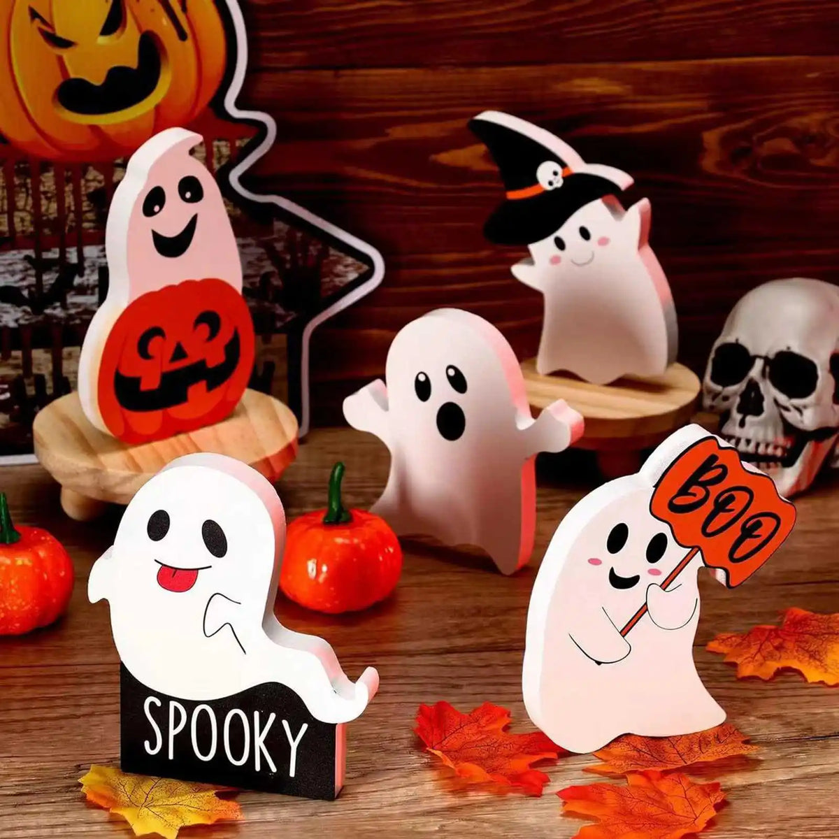 Halloween Pumpkin Ghost Table Sign