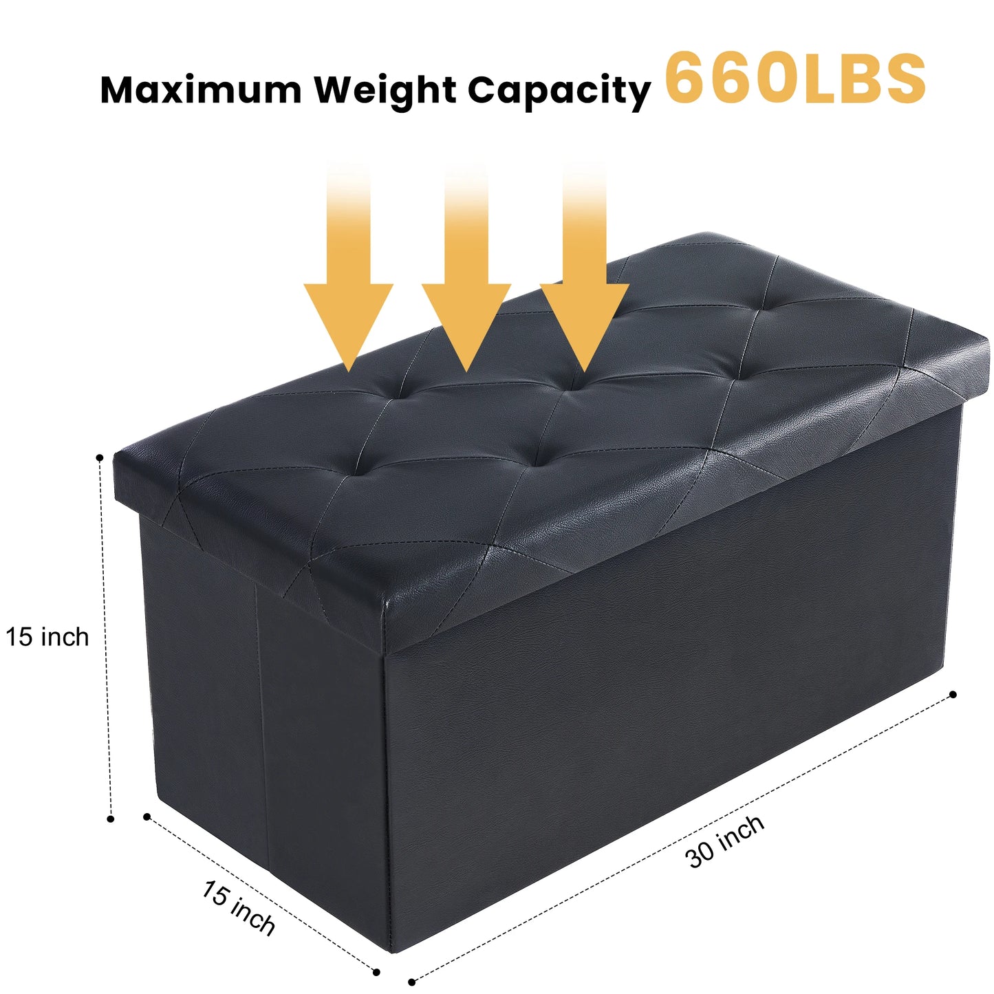 JHK Synthetic Leather Folding Storage Ottoman Bench