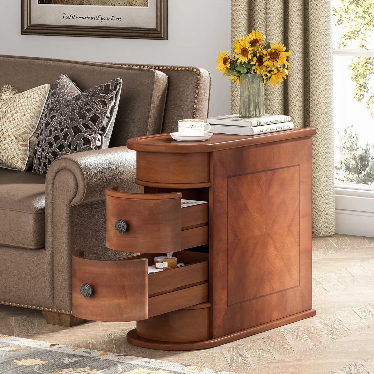 Tribesigns Solid Wood End Table With Drawer