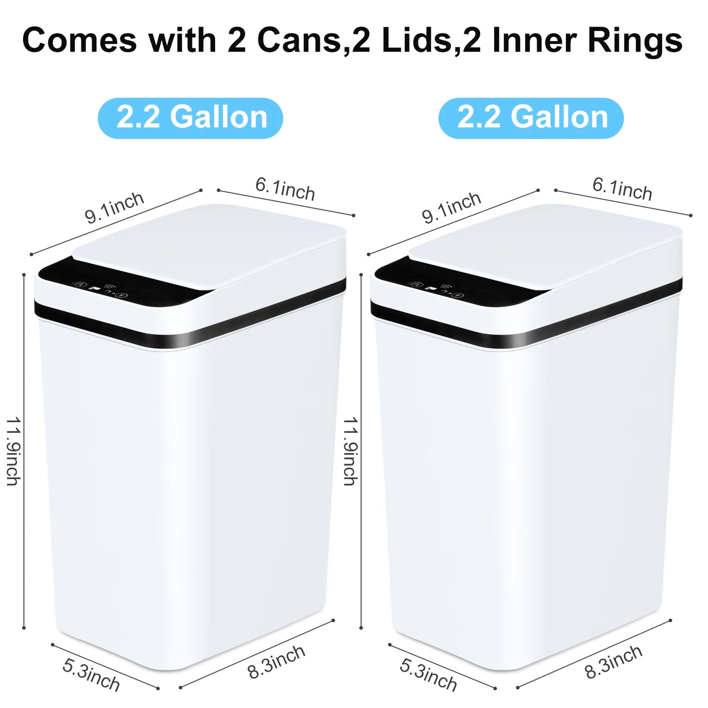 2 Pack Touchless Bathroom Trash Cans With Lid