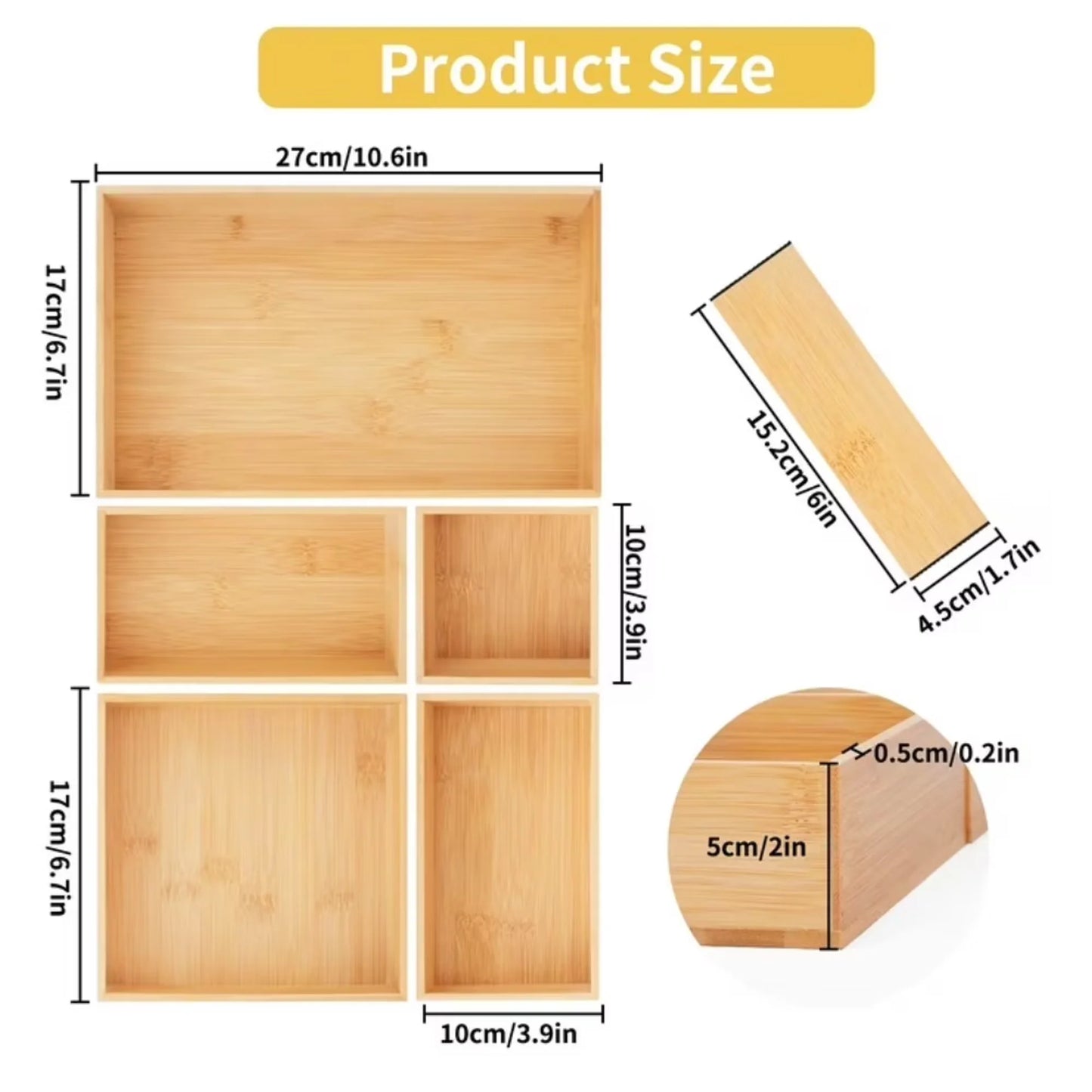 Natural Bamboo Drawer Organizer Set With Dividers And Mats